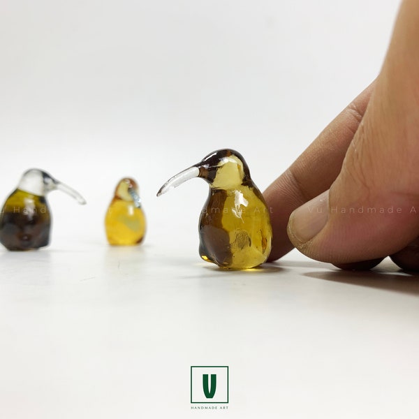 Cute tiny glass polish kiwi bird sculpture figurine | Miniature bird decoration, ornament