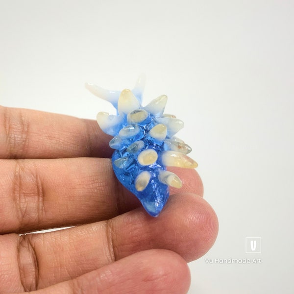 Gastropoda Nudibranch Sculpture | Handmade Clear Color (Blue / Purple) Sea Slugs Figurine - Unique Scuba Diver Gift, Ocean Lover Gift