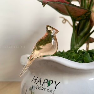Crystal birds pot planter pals | Bird pot sitter Indoor / Yard / Garden decor ornament | Minimalist animal figure home decor