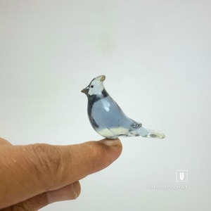 Clear Blue Jay Figurine 2&quot; | Cute Blue Jay Bird Sculpture, Handmade Mini Blue Bird Ornament | Stick where you want