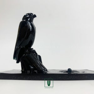 Handmade Resin Falcon Sculpture: Black Obsidian Stone Decor