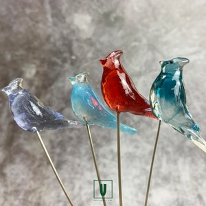 Transparent Blue Jay Birds Handmade Sculpture Plant Stakes | Garden Decor, Patio Ornament | Bird Lover Gifts