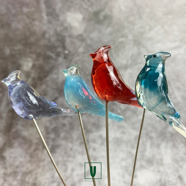 Transparent Blue Jay Birds Handmade Sculpture Plant Stakes | Garden Decor, Patio Ornament | Bird Lover Gifts