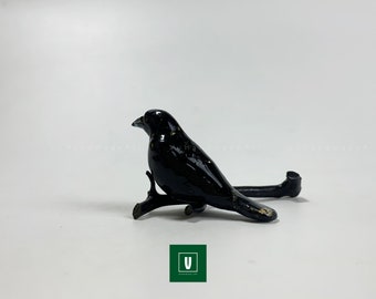 Handmade Raven Totem Sculpture art, Crow Figurine Decor, Miniature black bird, Epoxy resin, Small animal, Halloween decoration