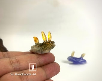 Shiny Nudibranch Sculpture: Handmade Epoxy Resin Sea Slug Figurine