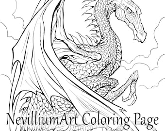 Dragon Perch Coloring Page • NevilliumArt • Instant Download Printable JPEG & PDF files