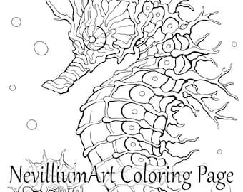 Seahorse Bubbles Coloring Page • NevilliumArt • Instant Download Printable JPEG & PDF files