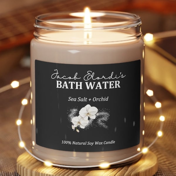 Jacob Elordi Bath Water Candle 9oz, Natural Soy Wax Candle With Cotton Wick, Eco Friendly Glass Jar Candle 60 Hour Burn, Sea Salt and Orchid