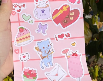 Hoja de pegatinas Sweet Valentine Cats