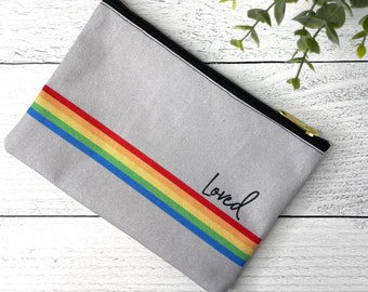 Loved Accessories bag | Gift for Friend | Zipper Cosmetic Bag | Gift for College Student | Rainbow Makeup bag