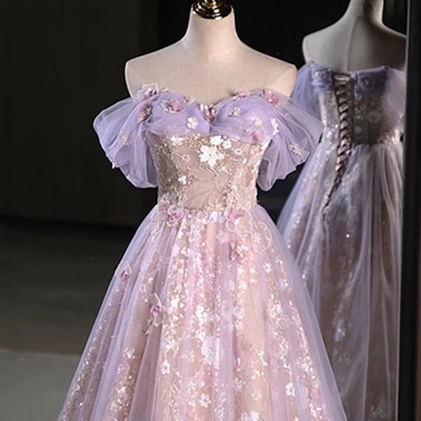 Dreamy Bridal Dress Fairy Floral A line Girls Party Dress Elegant Gorgeous Birthday Evening Dress princess Graduation Gown Prom Dress