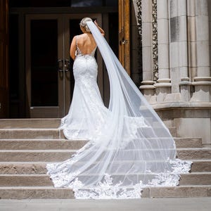 Boho Stunning Floral Lace Wedding Veil Sparkle floral Lace Bridal Veil with comb Church Long Wedding Veil Gorgeous Scallop Hem Lace Veil