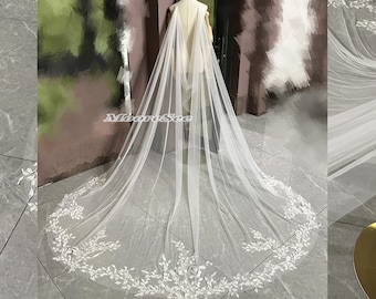 Boho Leaves Lace Shoulder clip veil wedding cape veil Vintage Cathedral length Veil for Bride Chapel veil Custom veil Shoulder Veil