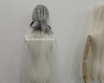 Vintage head cover veil Elegant tulle Pearl veil head yarn Bridal veil