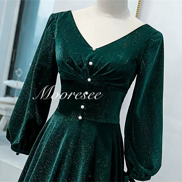 Elegant Boho velvet dark green prom dress Party Dress Bride wedding Dress Prom Graduation Prom Ball Gown green gown women Ball Gown