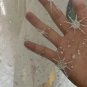 Galaxy Wedding Veil Shiny Silver Stars Bridal Veil Dreamy Luxury Sparkling Glittering Wedding Veil Fingertip Stars tulle Wedding Veil