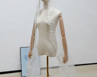 Sparkle White Beaded floral leaf lace mantilla veil with comb Stunning lace wedding veil Church long Veil Bridal veil Shiny mantilla veil