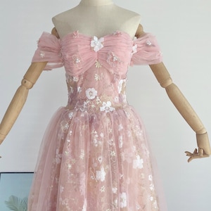 Fairy Pink Bridal Dress Floral A line Dress Elegant Gorgeous Girls 18th Birthday Dress,Pink Party Dress,princess Graduation Gown Prom Dress
