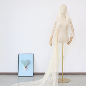 Light champagne full Lace Mantilla veil Vintage French Eyelash Stretch Lace Mantilla veil,Cathedral Soft lace Bridal Veil