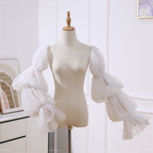 Pearls beaded Pop sleeves Detachable long sleeves for Wedding Dress Bridal Sleeves Removable Bridal Sleeves Tulle Sleeves CUSTOM COLOR