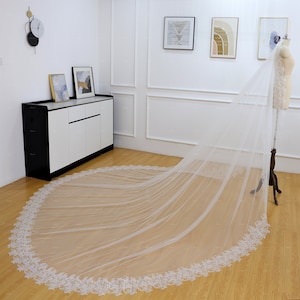 Mantilla Veil Gorgeous Wedding Veil Spanish style Bridal Veil with comb 1T Cathedral Long veil Vintage Floral lace Veil