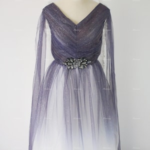 Summer Elegant V neck Popular Shiny Fairy Gradient Purple Blue Tulle Dress New style Prom Party Dress Evening Bridesmaid Dress Ribbon Gown