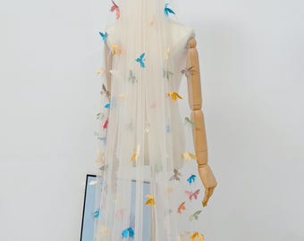 Gorgeous 3D Silk Butterfly Veil Princess Butterfly Veil Colored Butterfly Bridal wedding Veil Boho Chapel Photography veil 1T Custom