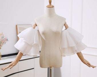 Detachable ivory short Sleeves for Wedding Dress Bridal Sleeves Wedding Sleeves Removable Bridal Sleeves Sheer Tulle Puff Sleeves