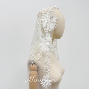 Beaded floral lace mantilla Veil with comb Stunning floral lace wedding Veil Cathedral long veil Bridal Spanish look church mantilla veil