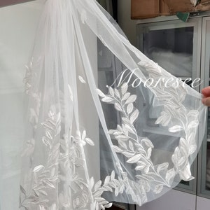 Leaf Lace wedding veil Vintage Wedding Veil with comb 1 Tier Cathedral Wedding Veil for Bride fingertip Veil Chapel veil Custom made veil image 8