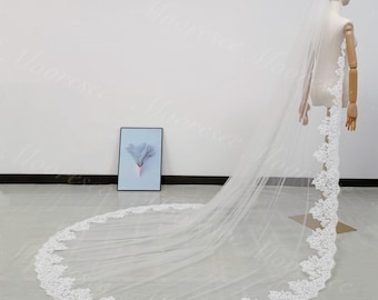 One Tier Vintage Soft Chantilly lace trim wedding veil with comb Gorgeous Cathedral Bridal Veil Romantic floral lace veil