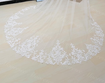 Beaded White White lace bridal veil Shimmering sequin lace Wedding Veil with comb 1T Cathedral Veil Chapel veil Elegant ivory tulle veil