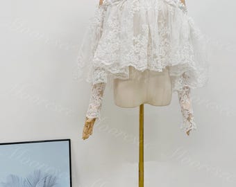 Lace wedding boleros Long Sleeves lace bolero bridal bolero Lace Wedding dress topper Romantic lace sleeves