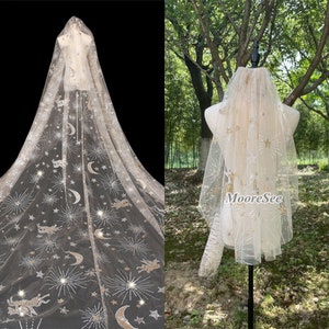 2022 New Shiny Sparkling Pegasus Champagne Sequin Wedding Veil for Bride Moon Star Wedding Veil 3.5m Long Glittering wedding veil fingertip