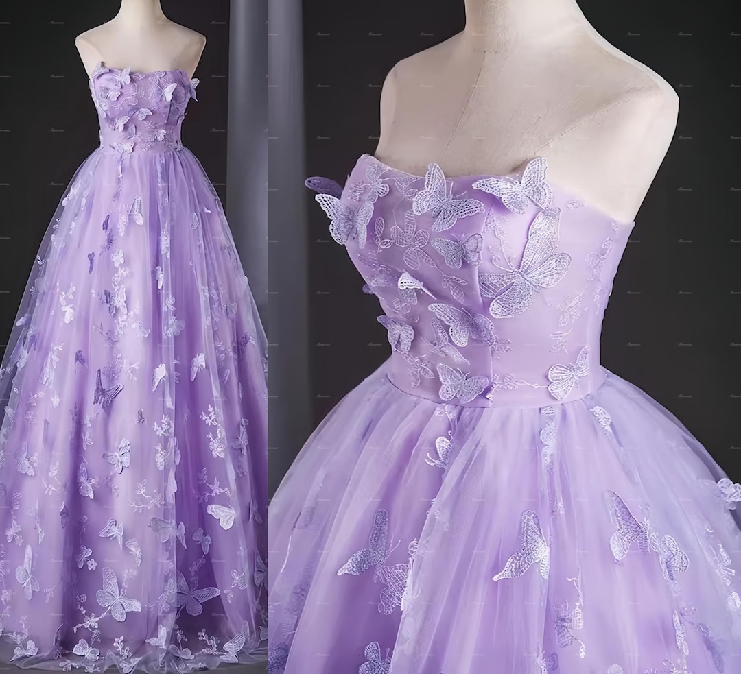 Fairy Purple 3D Butterfly Bridal Dress off the Shoulder A Line Girls ...