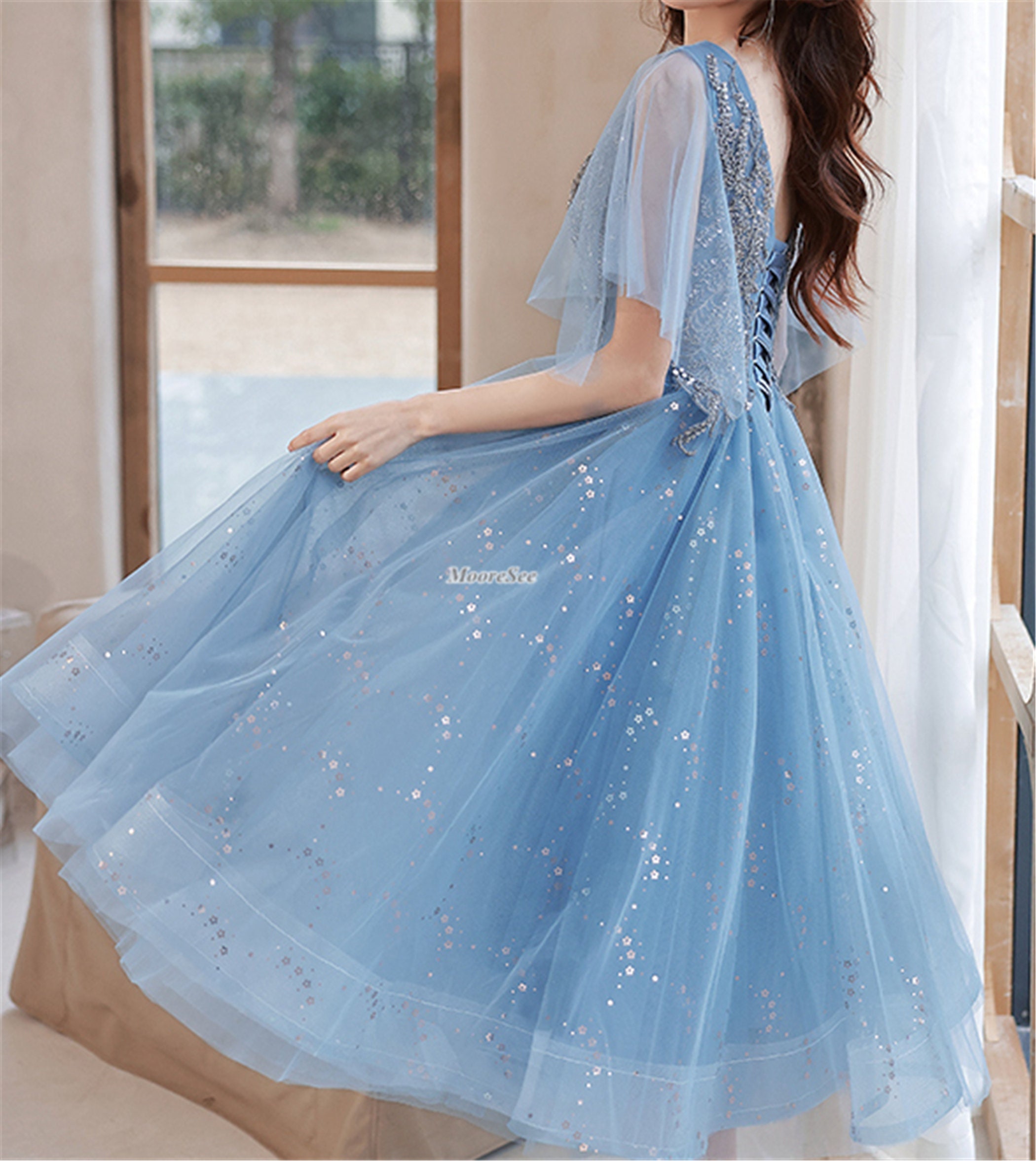 Viniodress Light Blue Boho Prom Dresses with Butterfly Appliques FD1637 Custom Colors / US 0