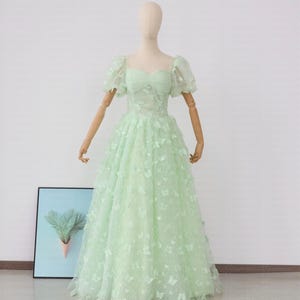 Fairy Green Senior prom dress,Green Bridal Dress Shinny butterfly dress with Pop sleeves Sparkling princess Dress Girls 18th Birthday Dress