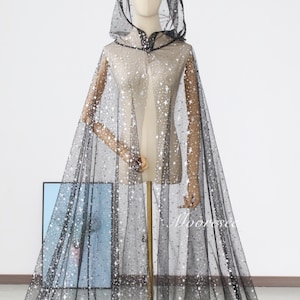 Celestial Silver stars Wedding Cape,Silver stars fantasy Bridal Cloak,Halloween Starry Wicca Alternative Witchy Style Fairytale Wrap
