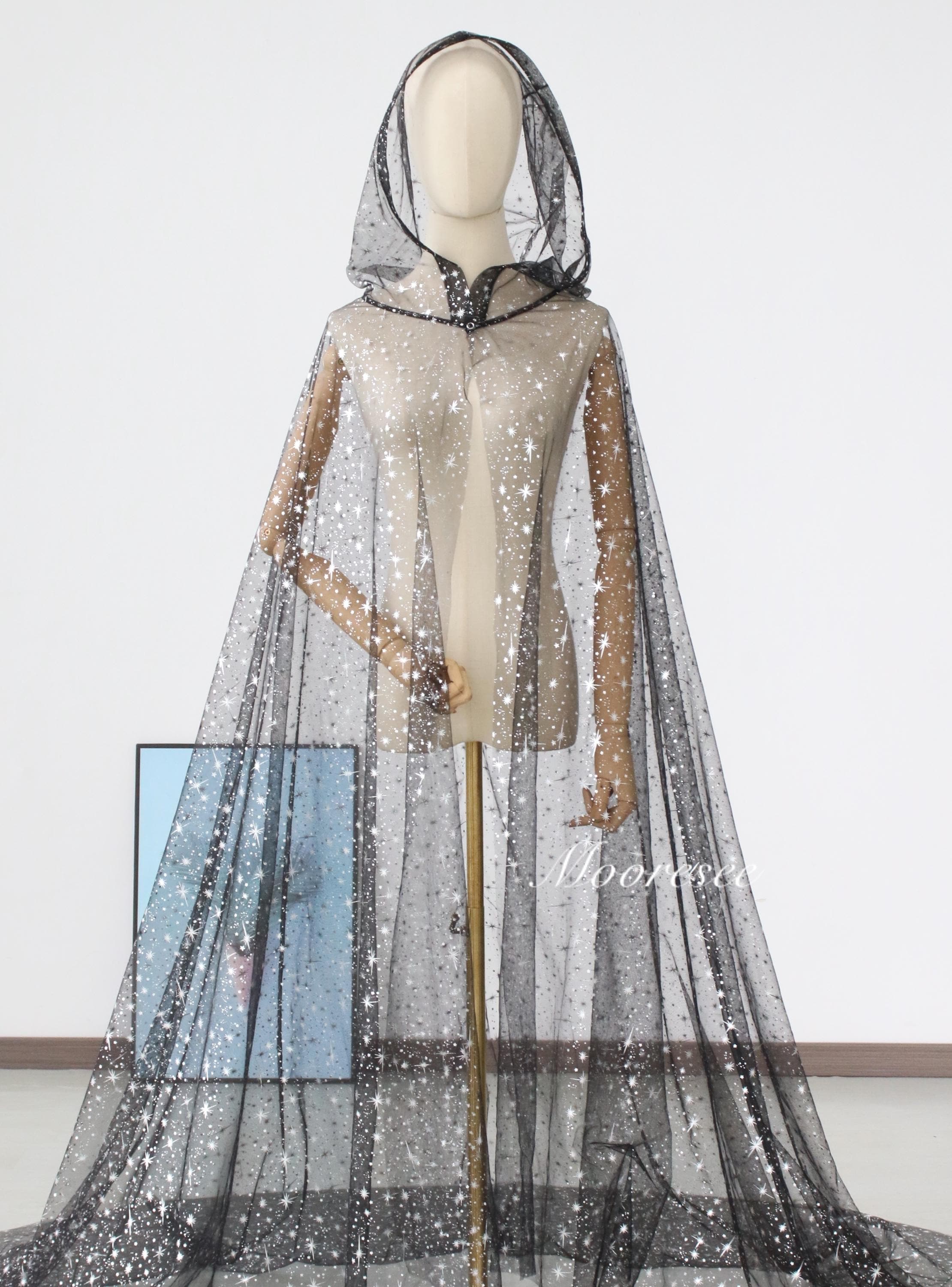 Celestial Silver stars Wedding Cape,Silver stars fantasy Bridal Cloak,Halloween Starry Wicca Alternative Witchy Style Fairytale Wrap