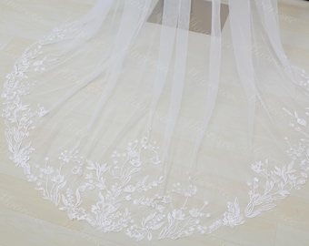 Clear sequin floral leaf lace veil with comb lace wedding veil Church long Veil Bridal veil Simple mantilla veil