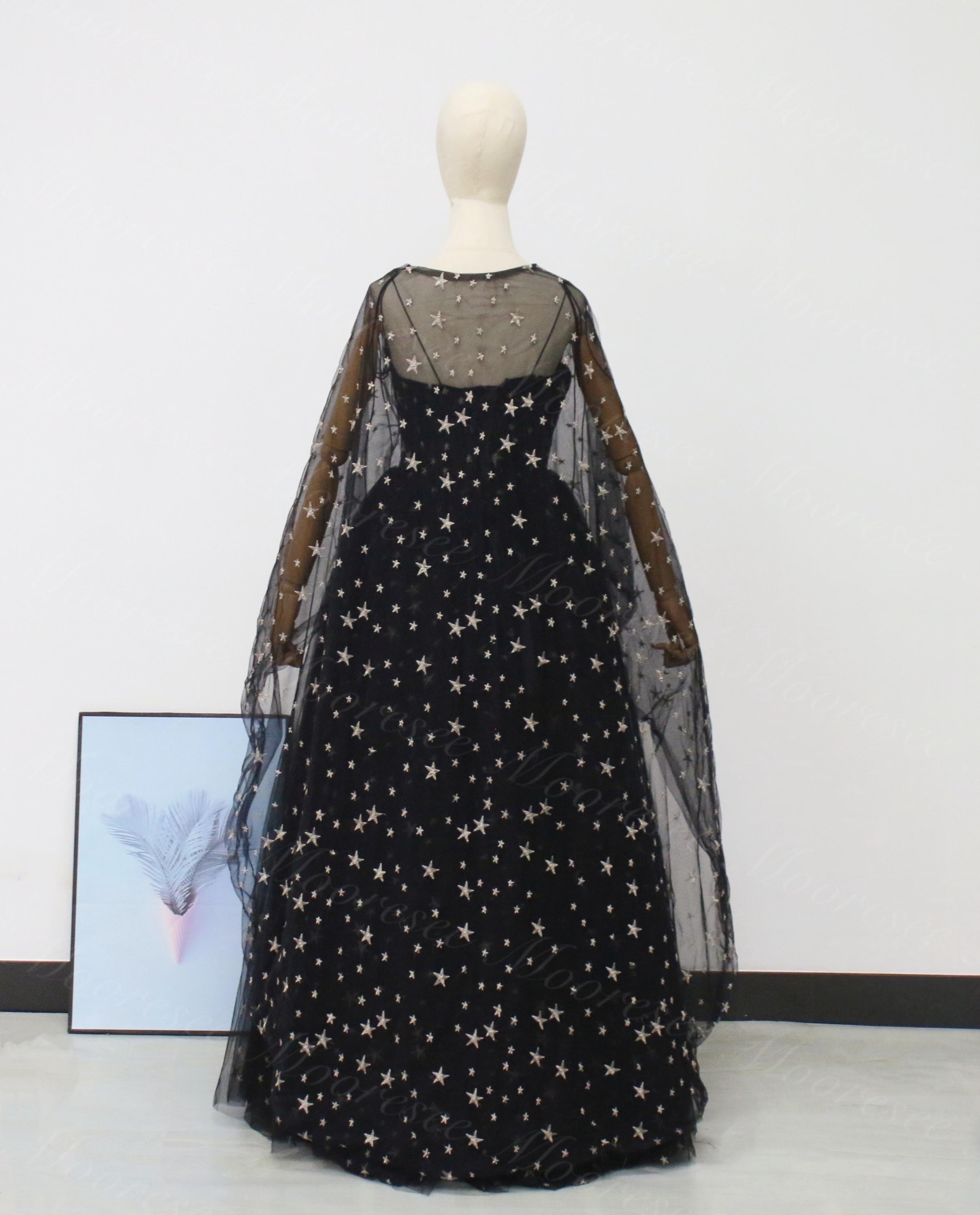 black dress gold stars Starry Sleeveless Spaghetti Strap Ball Gown Elegant Wedding Evening Dress Black Prom Dress Gothic Homecoming Dress Mini homecoming dresses