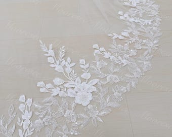 Stunning lace wedding veil Church long Veil Bridal veil Shiny mantilla veil Sparkle White Beaded floral leaf lace mantilla veil with comb