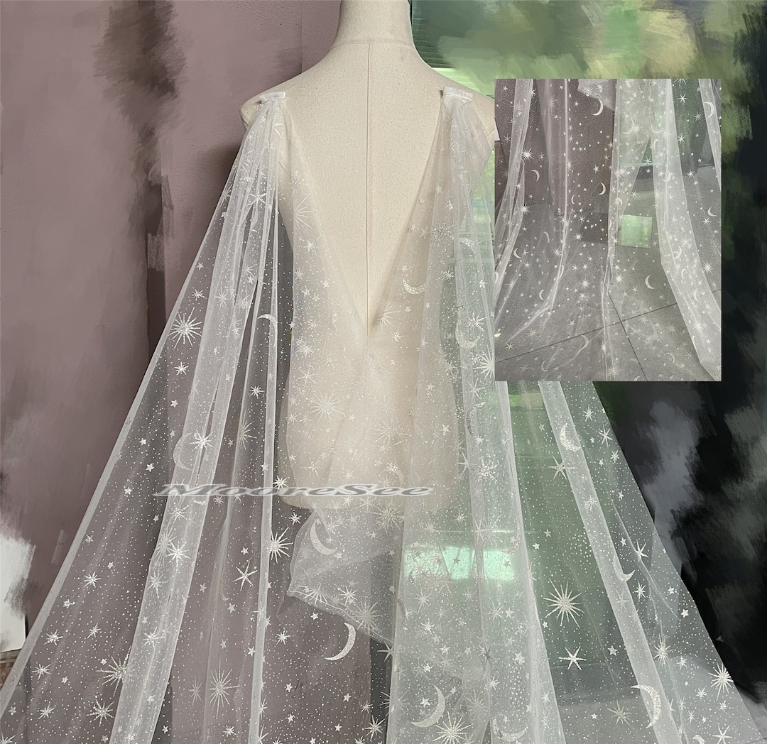 New Shiny Moon Star White Clip Wedding Veil for Bride Shoulder Wedding ...