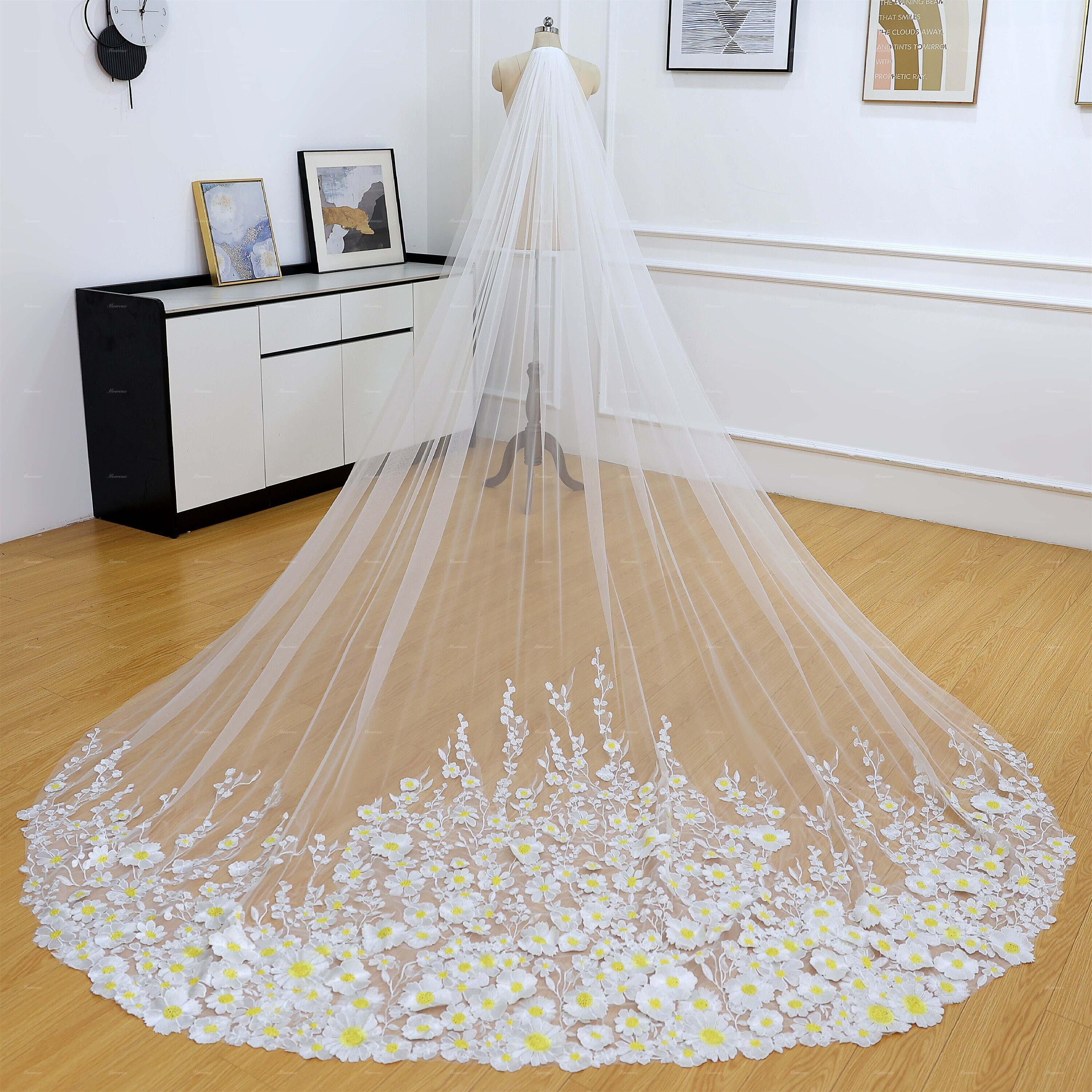 Gorgeous Sunflower Lace Veil Floral Lace Veil Outdoor Wedding Veil