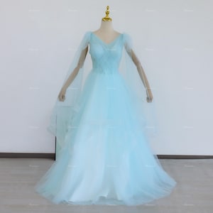 Customized Ice baby blue tulle prom dress Party dress Graduation Gown Blue tulle wedding Dress Gorgeous Birthday dress fairy Ball Gown