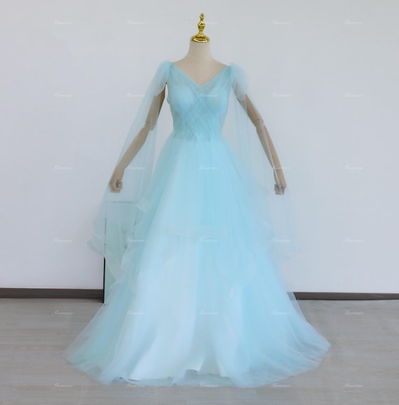 Customized Ice baby Blue tulle prom dress Party dress Graduation Gown Blue tulle wedding dress Gorgeous Birthday dress fairy Ball Gown