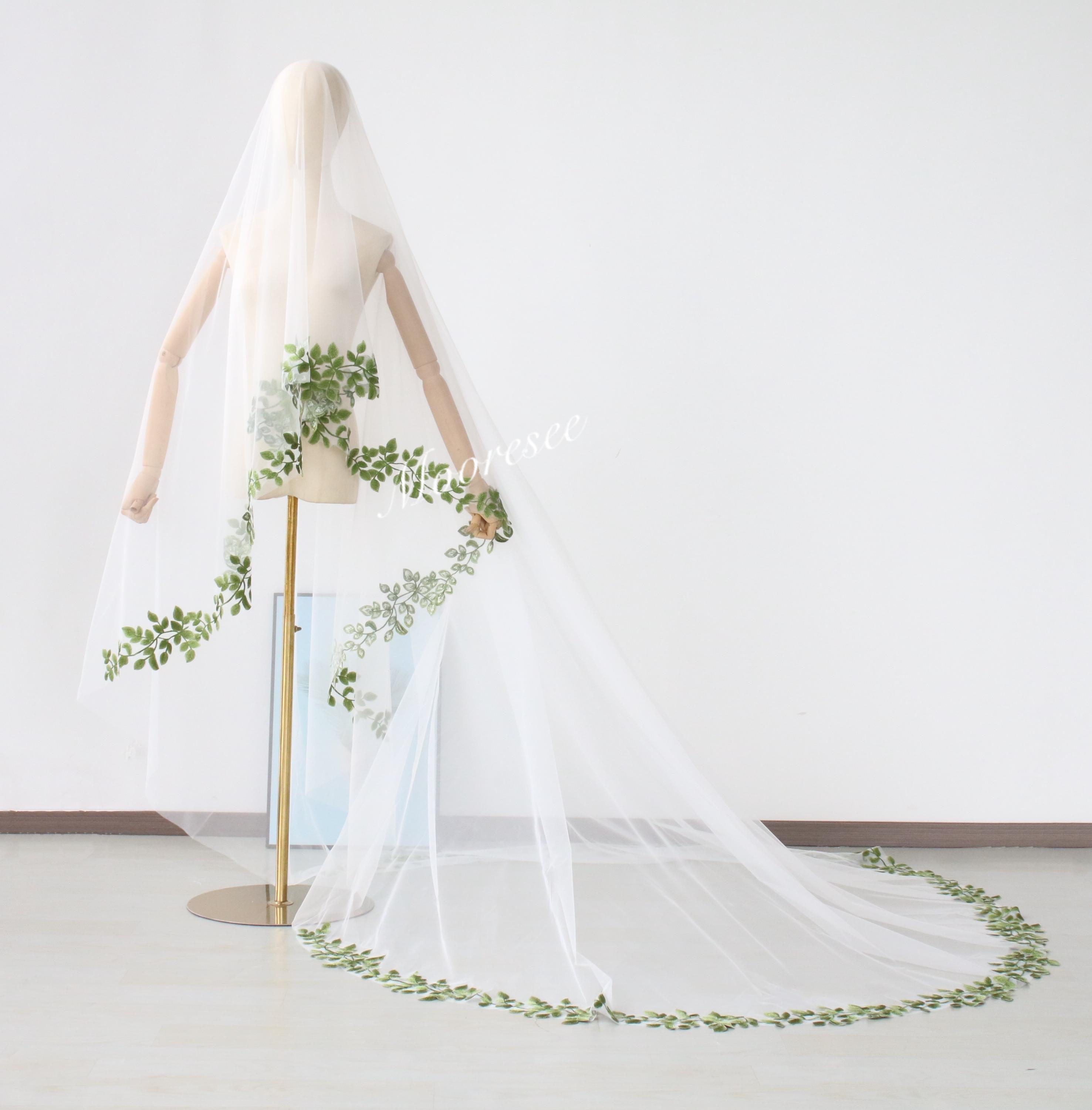 Face Cover Blusher Green Leaf Lace Edge Wedding Veil Fairy Green