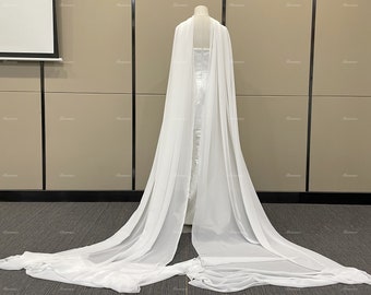 Simple Ivory Chiffon Wedding shawl Gorgeous long chiffon shawl Chapel/Cathedral length Removable Chiffon bridal wrap Beach bride shawl