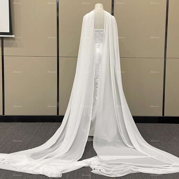 Simple Ivory Chiffon Wedding shawl Gorgeous long chiffon shawl Chapel/Cathedral length Removable Chiffon bridal wrap Beach bride shawl