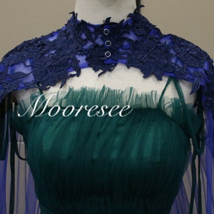 Vintage Boho Royal Blue Tulle Cape veil Gorgeous Navy lace Cathedral Bridal Cape Photography Cape 1T Custom Cape Shoulder Cape